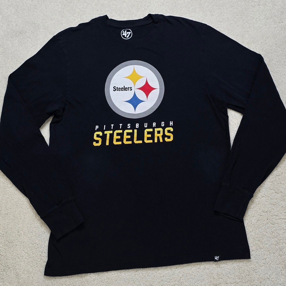 47 Brand Pittsburgh Steelers Long Sleeve T Shirt Black NFL‎ Football Womens M